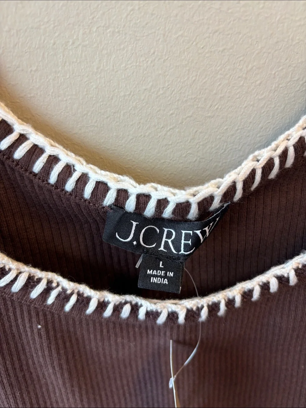 J. Crew Brown Ribbed Tank with White Whipstitch Trim